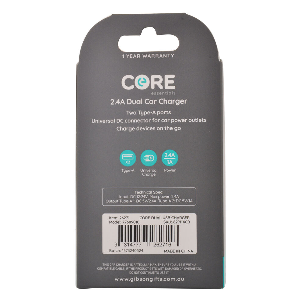 26271-core-essentials-type-a-dual-port-car-charger-2-4a-1a-black