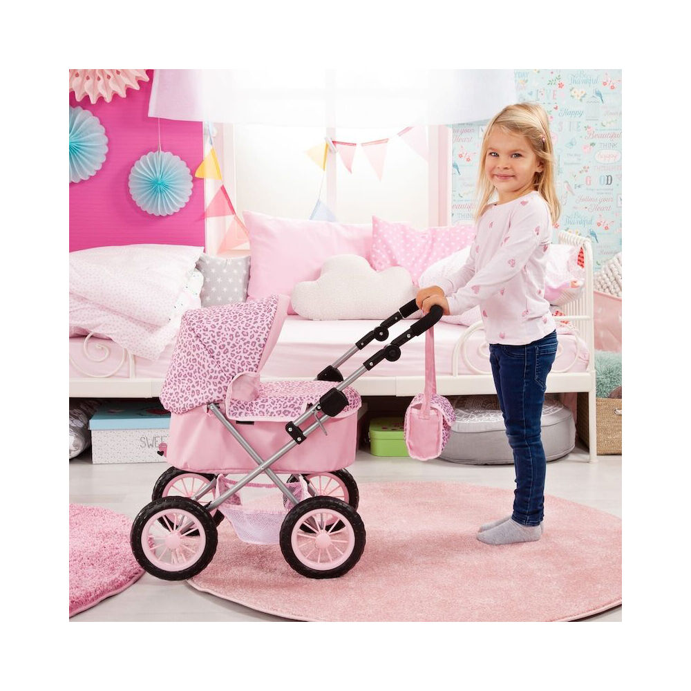 21113002-bayer-trendy-leopard-print-pram-kids-toy-for-46cm-dolls-pink-3y