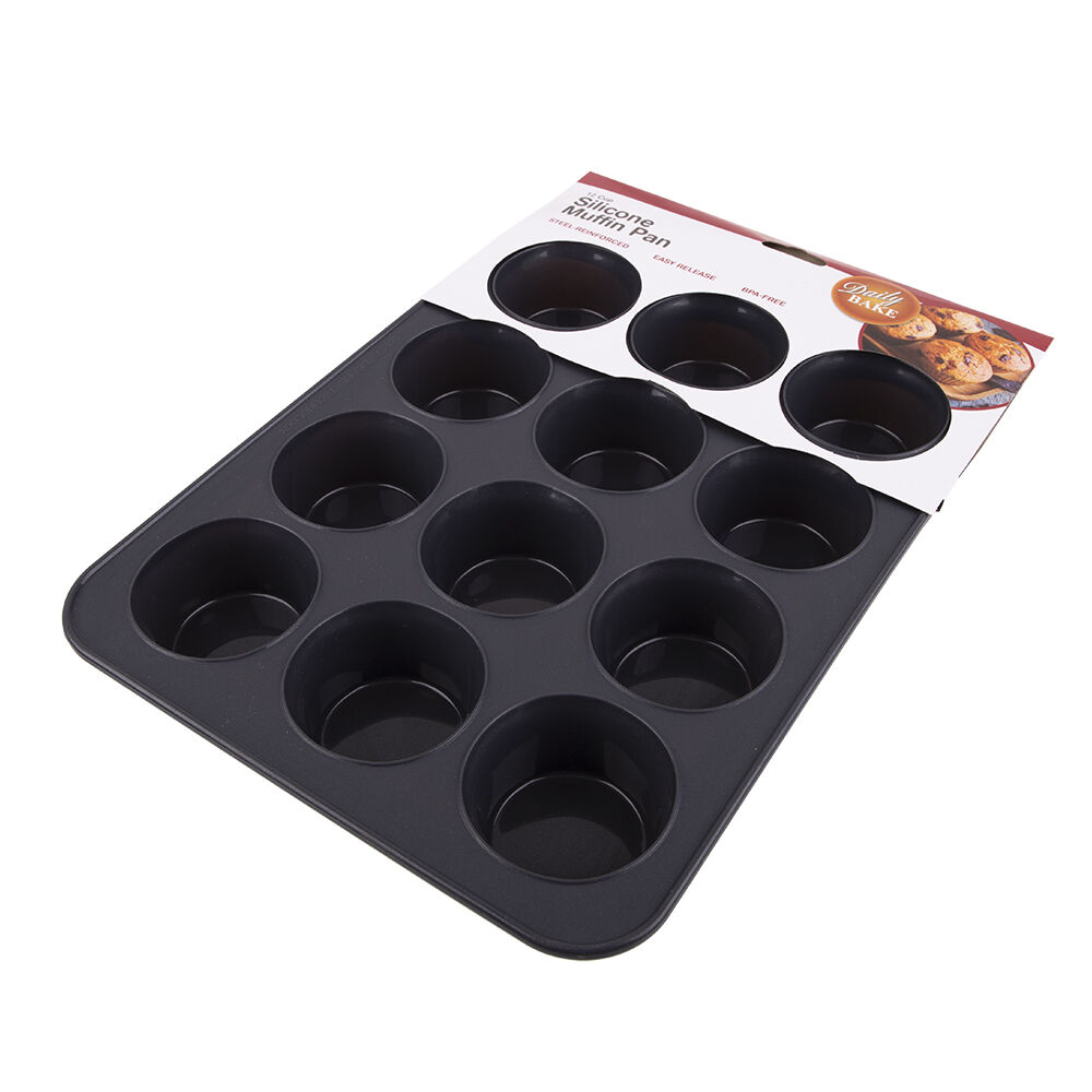 3116ch-daily-bake-silicone-12-cup-muffin-pan-bakeware-charcoal