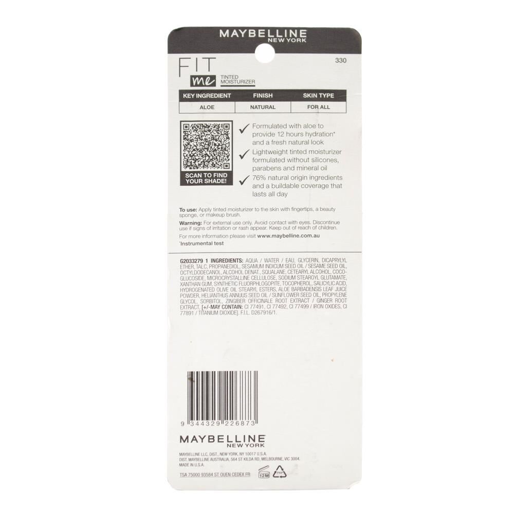 Maybelline 30ml Fit Me Tinted Moisturizer 330C Skin Care