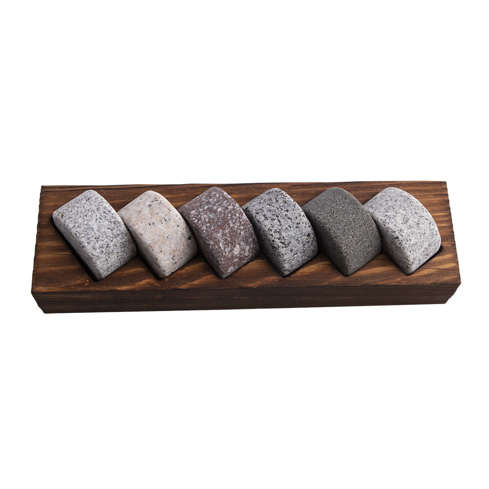7042-2-6pc-bartender-granite-whisky-disc-set-w-wooden-base-tray