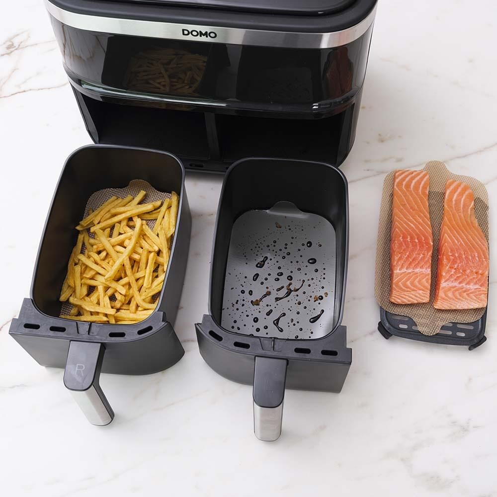 1-fff-490-4pc-nostik-silicone-fibreglass-dual-basket-air-fryer-liner-grey