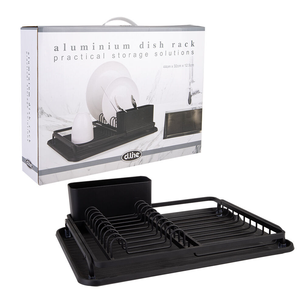 4573bk-d-line-aluminium-dish-rack-w-draining-board-drying-organiser-black
