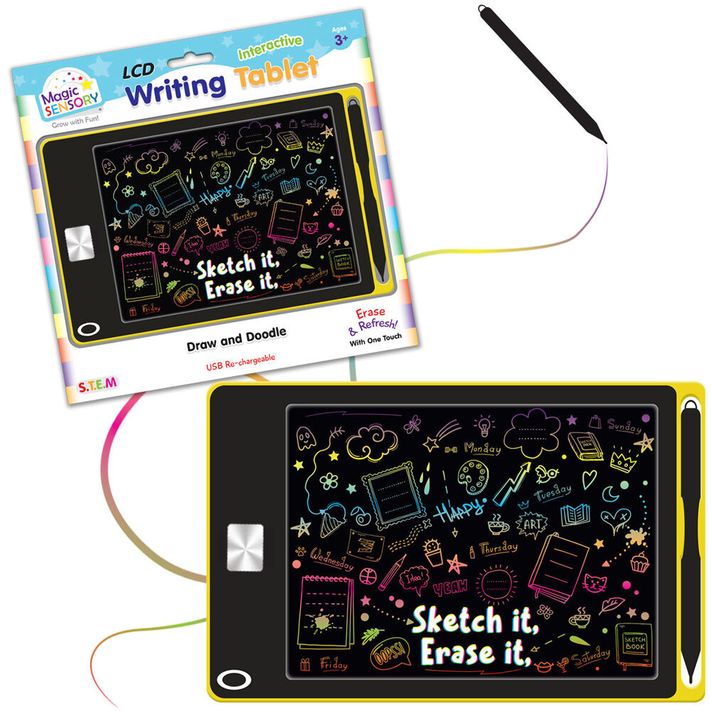 Magic Sensory 8.5" Interactive LCD Writing Tablet Yellow Doodle Kids 3y+