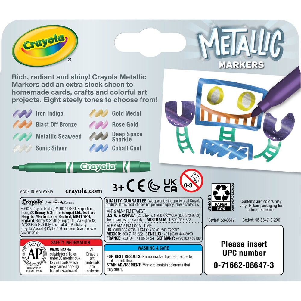 58-8647-8pc-crayola-metallic-markers-colouring-tools-diy-craft-kit-kids-3y