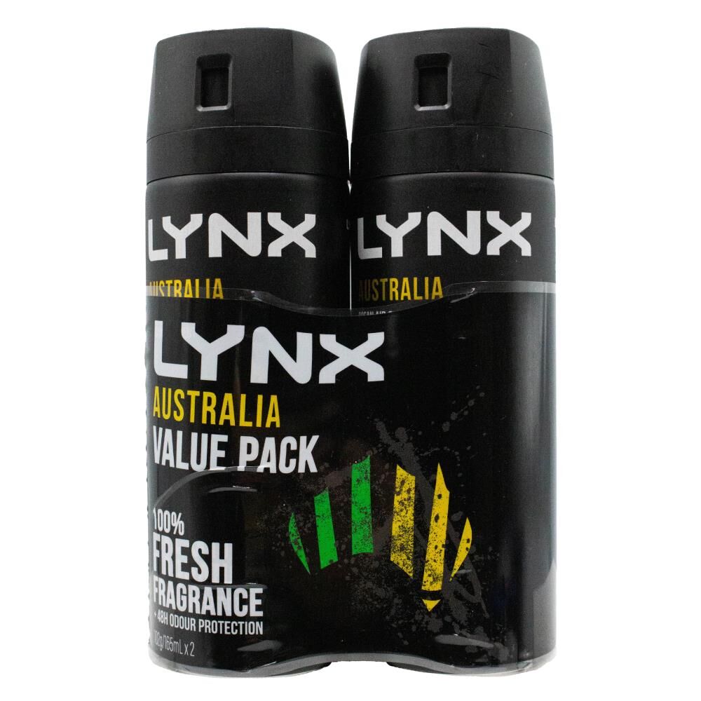 Lynx Deodorant Body Spray 48 Hr Odour Protection 165ml Australia Scent (2 Pack)