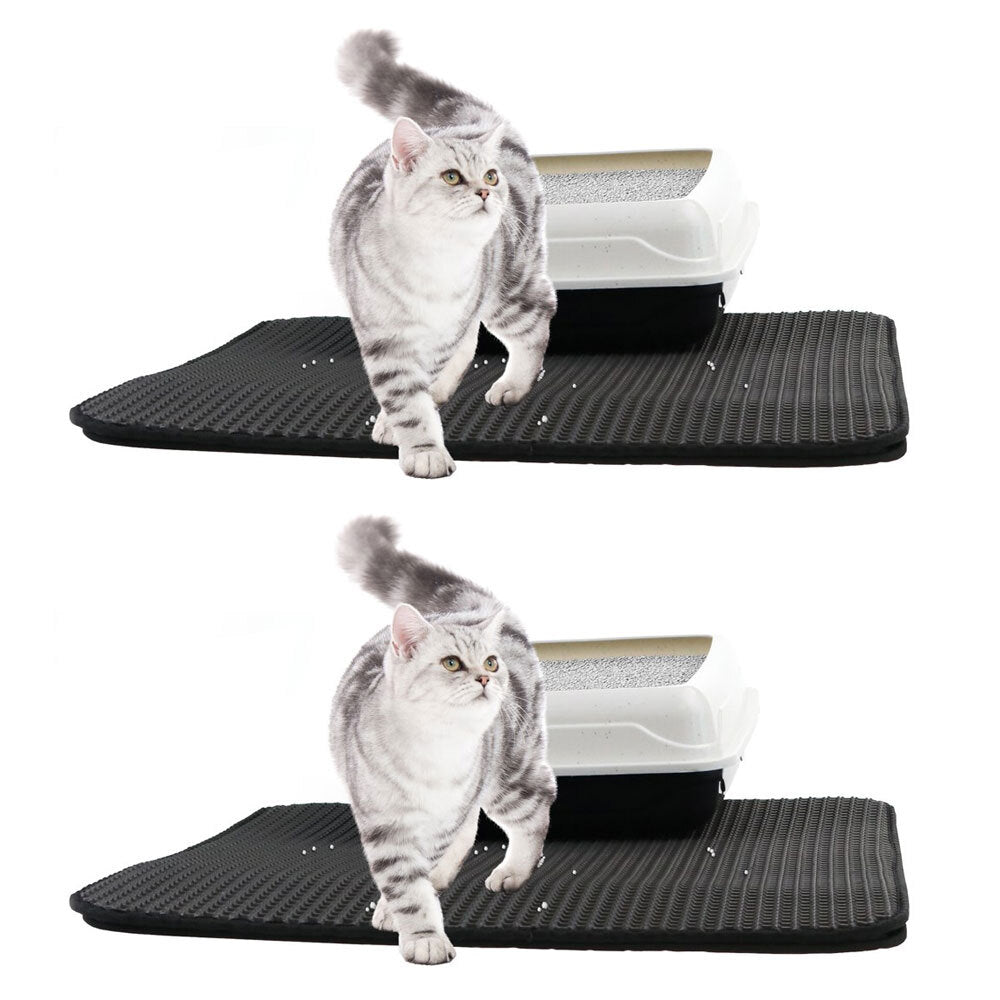Paws and Claws 58cm Waterproof Dual Layer Cat Litter Trap Mat Trapper Pad Black (2 Pack)
