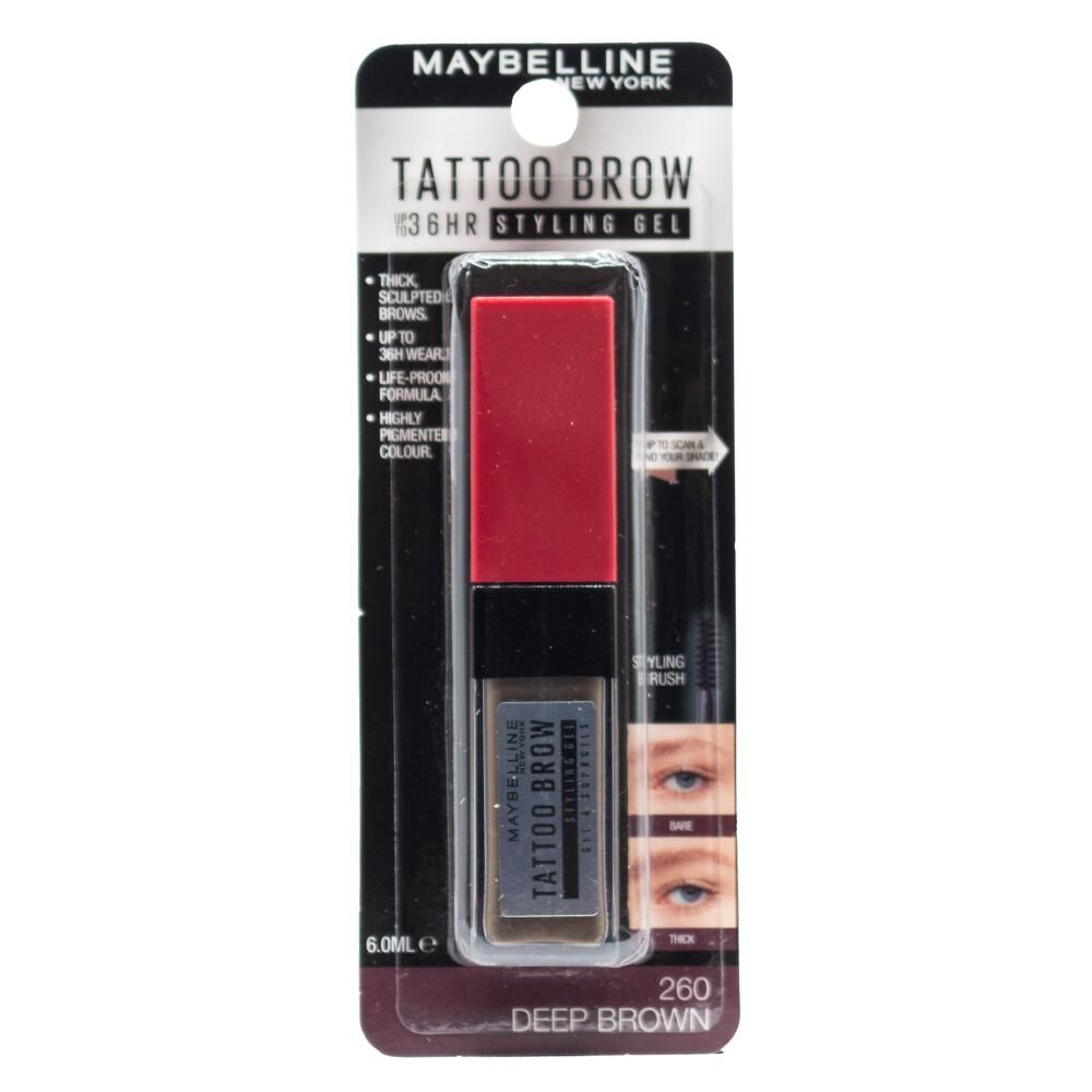 Maybelline 6ml Tattoo Brow 36H Styling Gel Carded - 260 Deep Brown