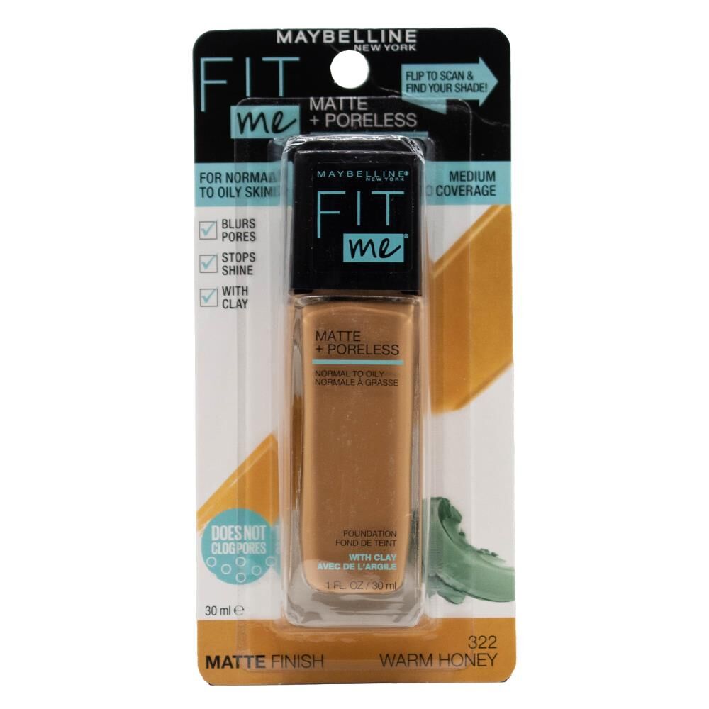 Maybelline 30ml Fit Me Matte + Poreless Foundation Carded - 322 Warm Honey