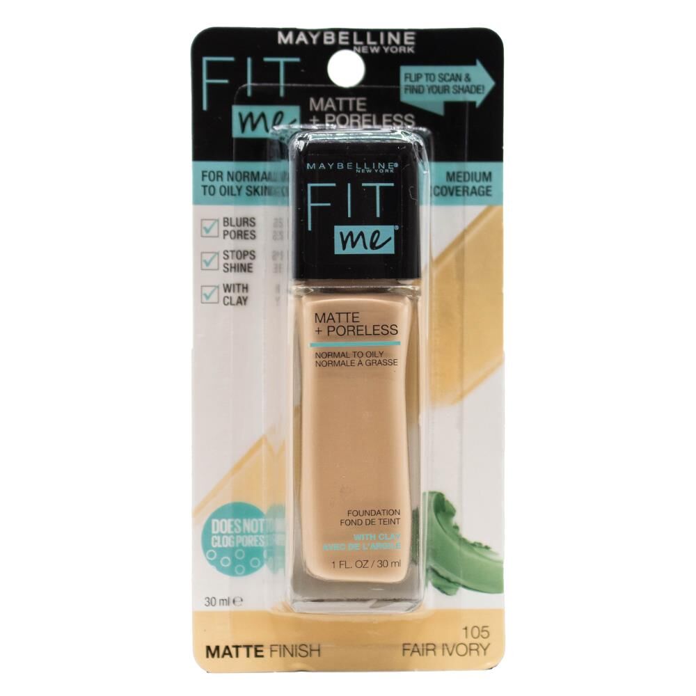 Maybelline 30ml Fit Me Matte + Poreless Foundation Carded - 105 Fair Ivory