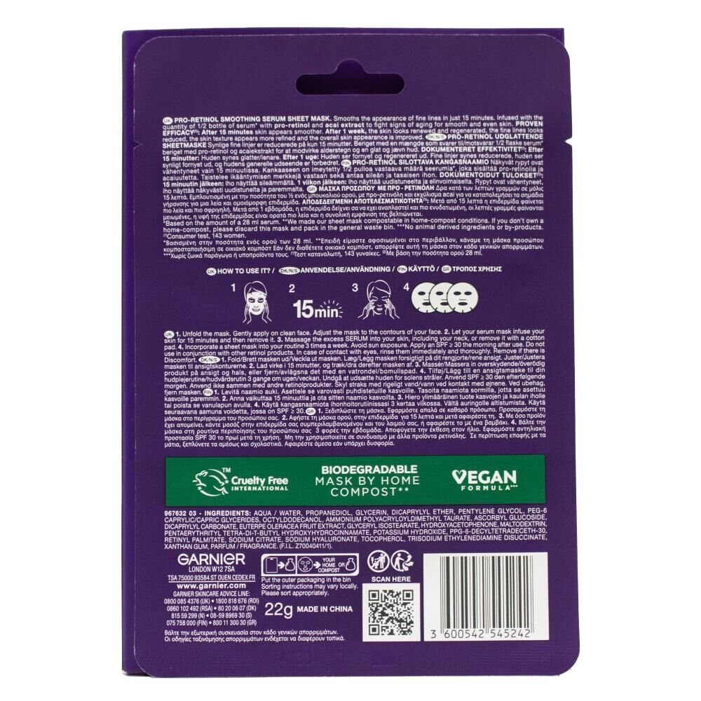 Garnier Skin Active Pro Retinol Smoothing Serum Mask 22g