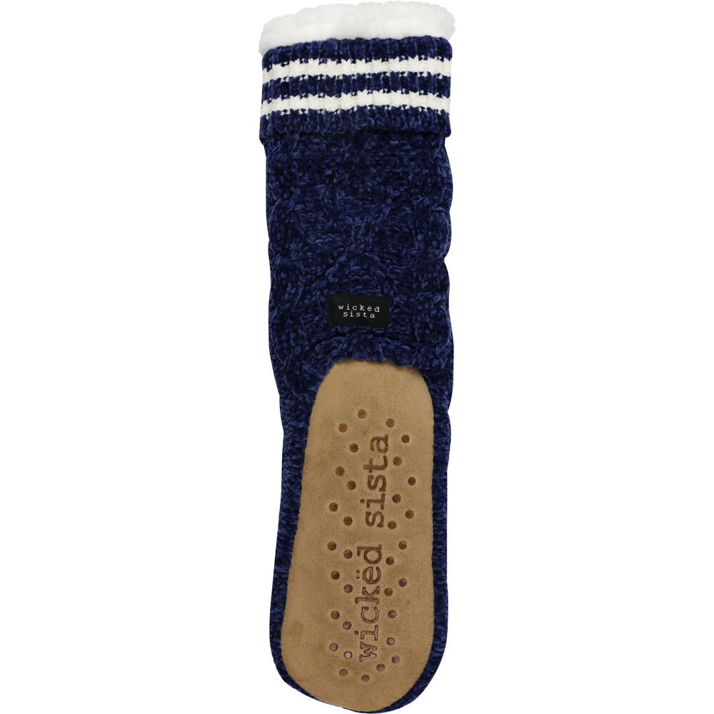508716-wicked-sista-slipper-socks-chenille-braid-w-stripe-one-size-navy