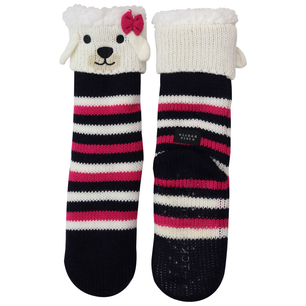 508855-wicked-sista-animal-slipper-socks-french-poodle-cuff-one-size-striped