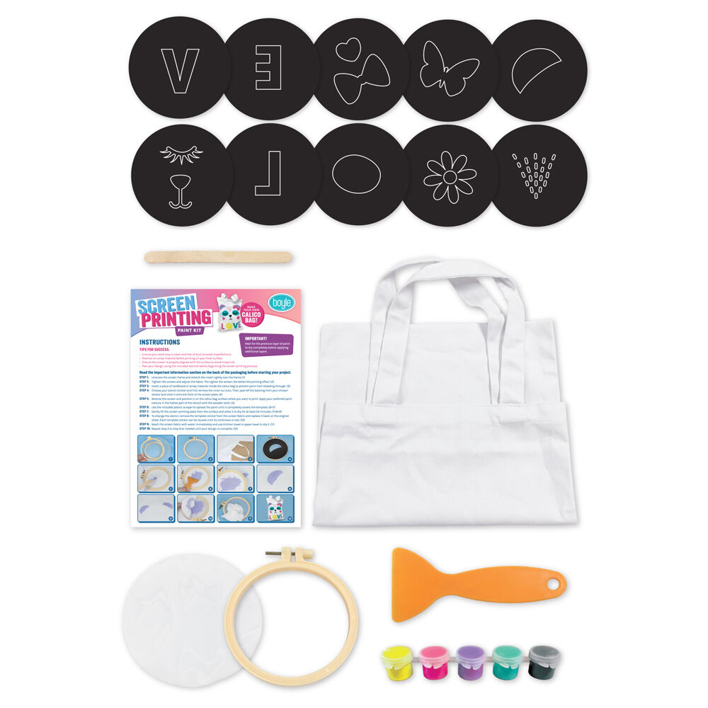 Boyle Screen Printing Paint Kit Kids DIY Craft Calico Bag 6y+