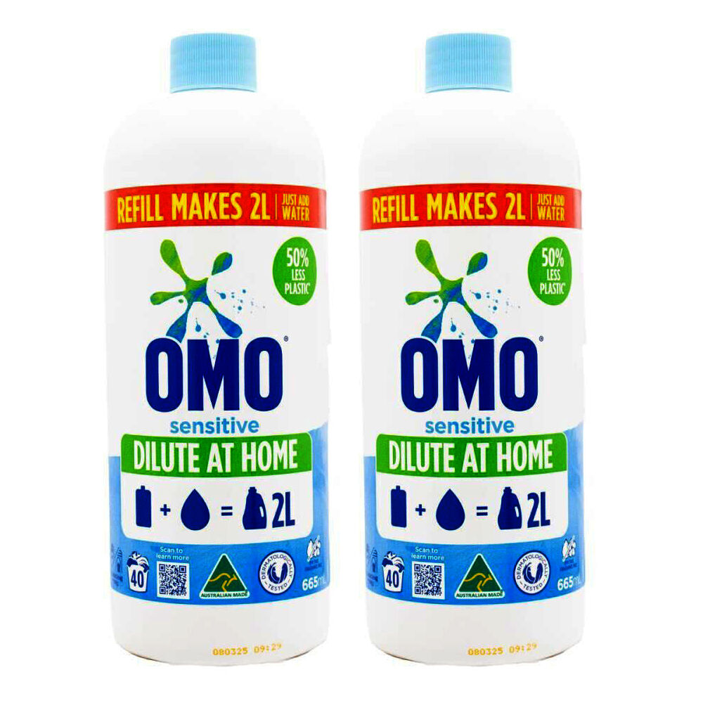 Omo Sensitive Laundry Refill Liquid Detergent 665ml Concentrated (2 Pack)