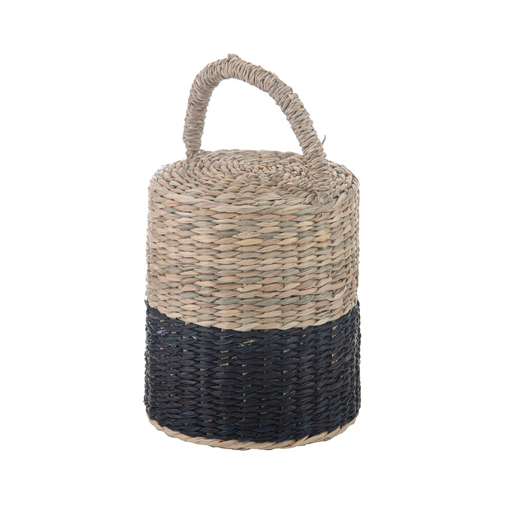 Ladelle Durable Hanoi Woven Seagrass Cylinder Floor Door Bumper/Stopper — Black