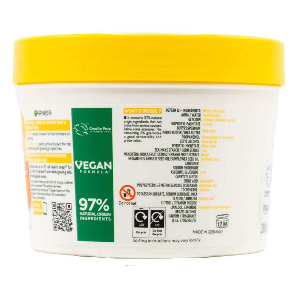 Garnier Body Superfood Nutri-Glow Cream Moisturiser 380ml Mango & Vitamin C (3 Pack) — image 3