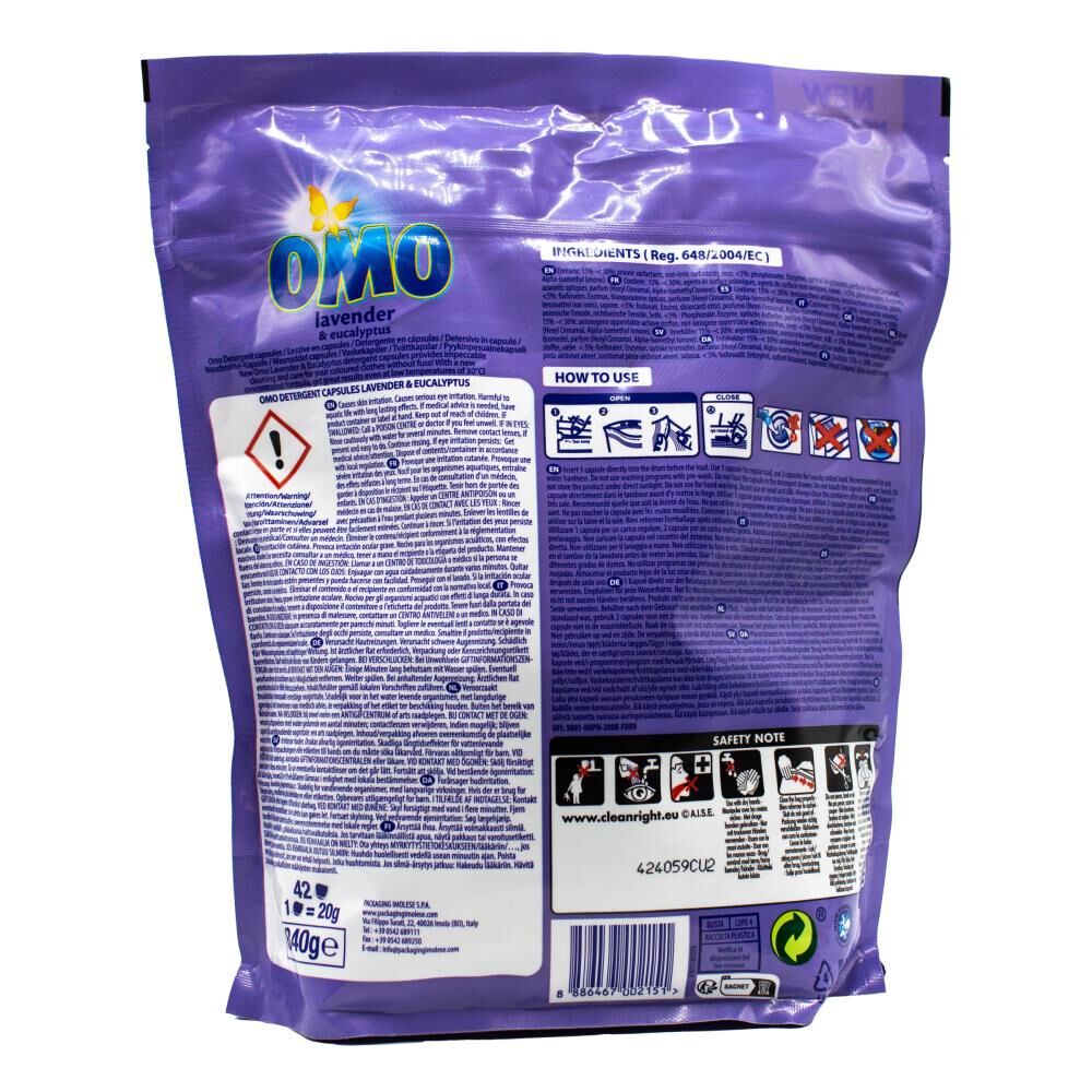 Omo Detergent Stain Removal Laundry Pods/Capsules Lavender & Eucalyptus (168 Pieces) — image 3