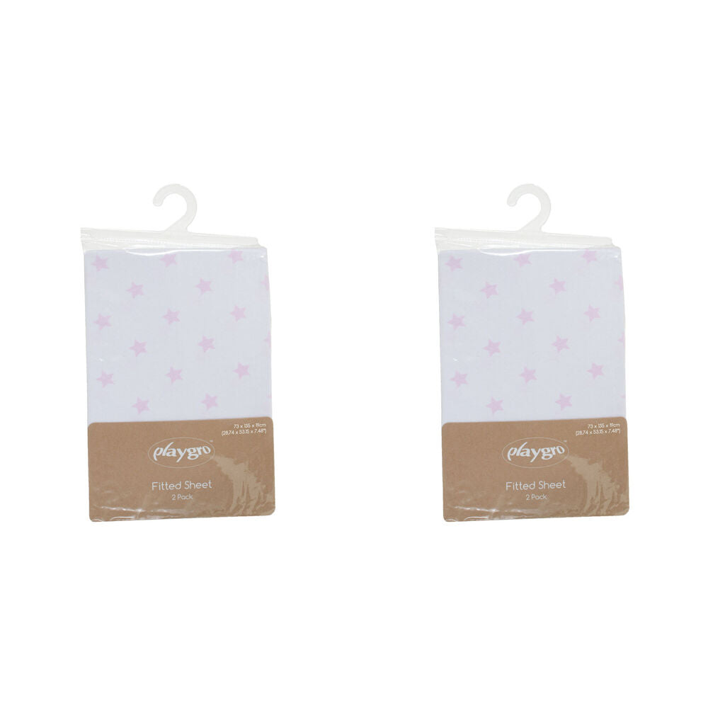 Playgro Home Star Cot Fitted Sheet Pink & White Cotton 73x135x19cm (4 Pieces)
