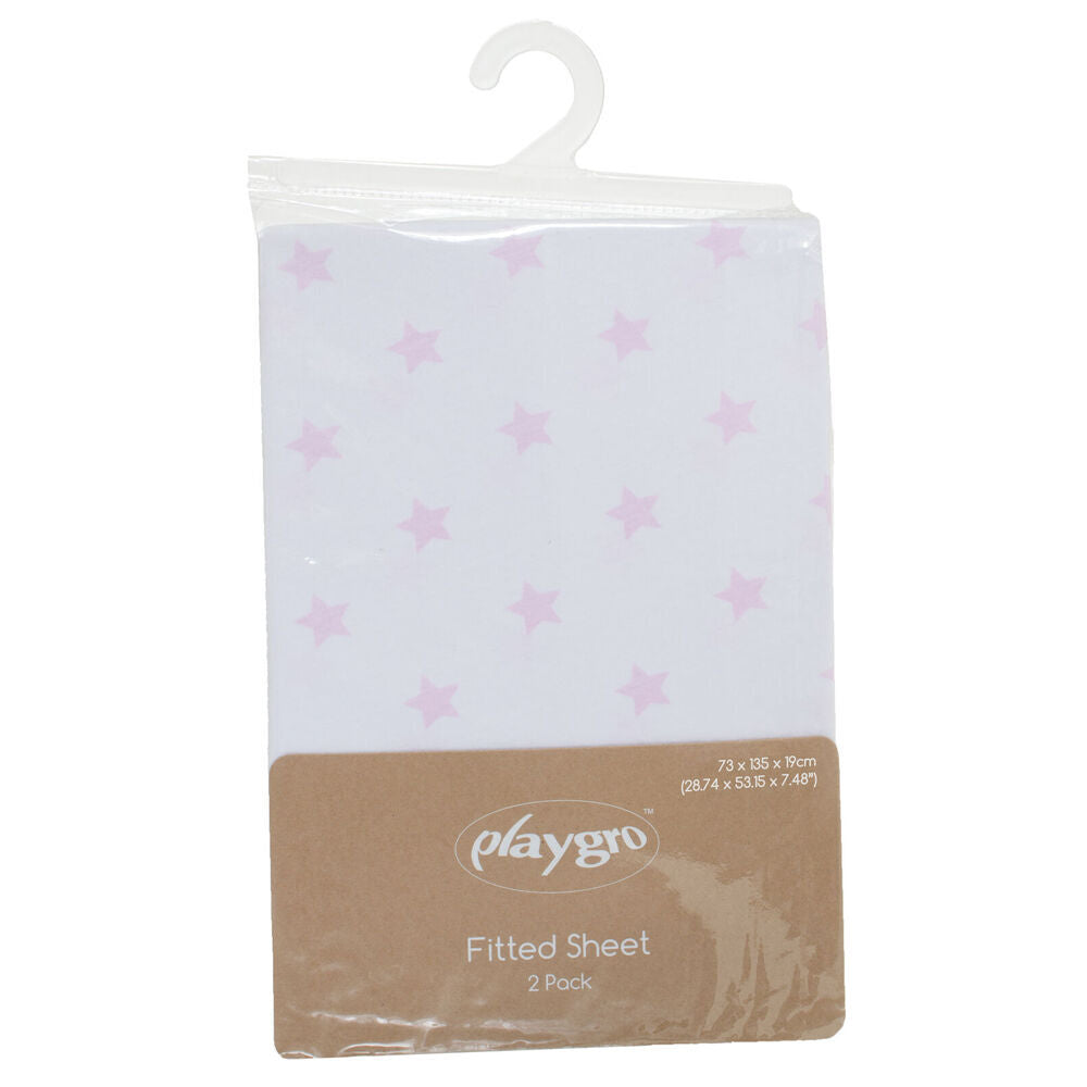 Playgro Home Star Cot Fitted Sheet Pink & White Cotton 73x135x19cm (4 Pieces) — image 2
