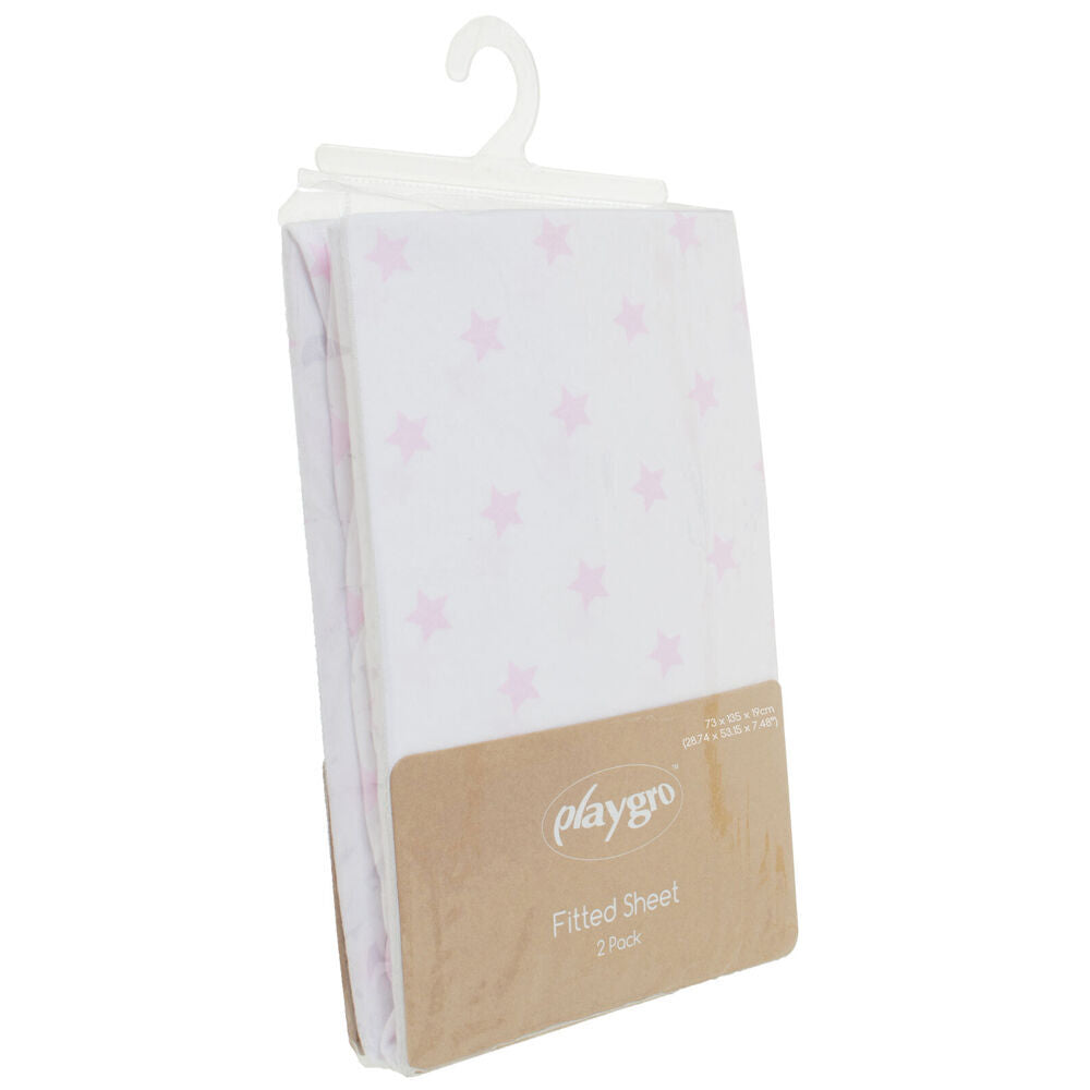 Playgro Home Star Cot Fitted Sheet Pink & White Cotton 73x135x19cm (4 Pieces) — image 3