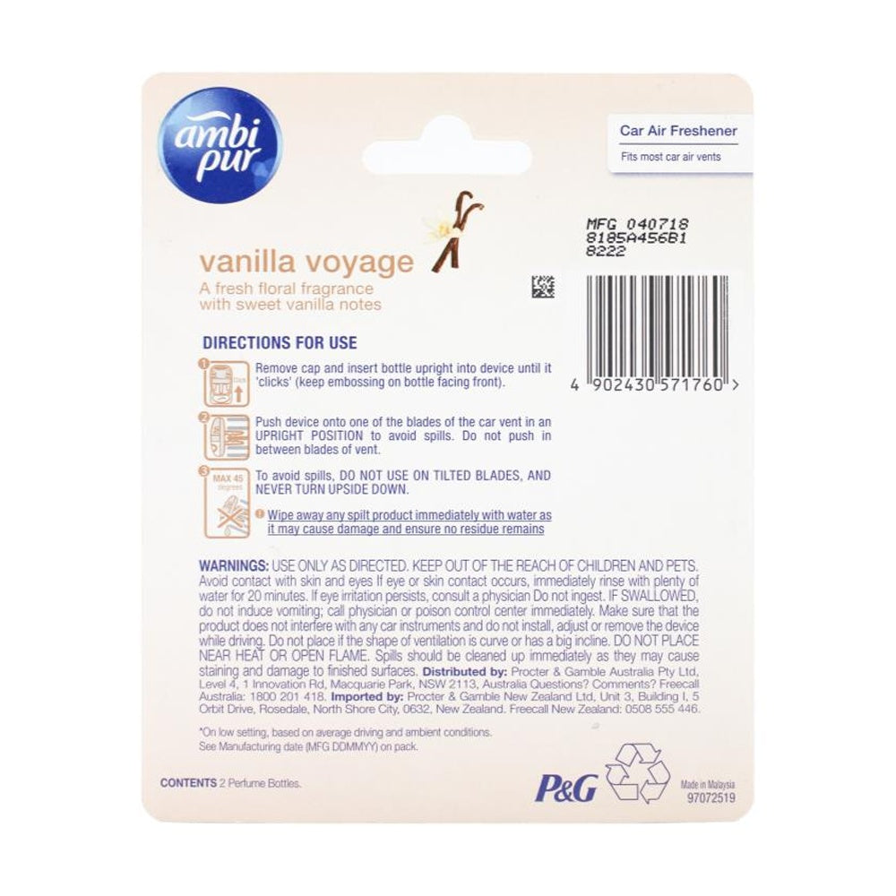 Ambi Pur Car Air Freshener Set w/ Premium Clip Vanilla Voyage 7.5mL (6 Pack of 2) — image 3