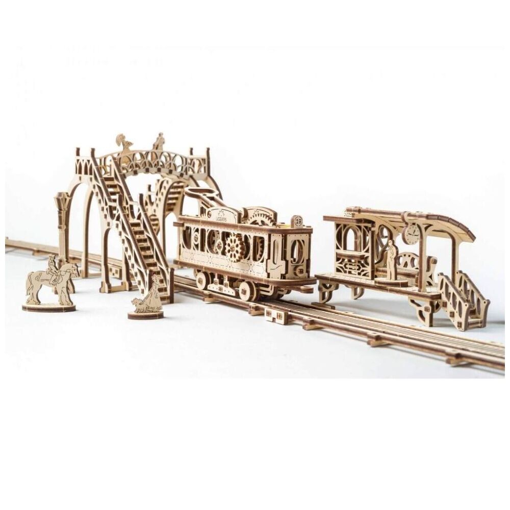 Ugears 284pc 14y+ Model Tram Line Mechanical Towns Series Wooden Diorama