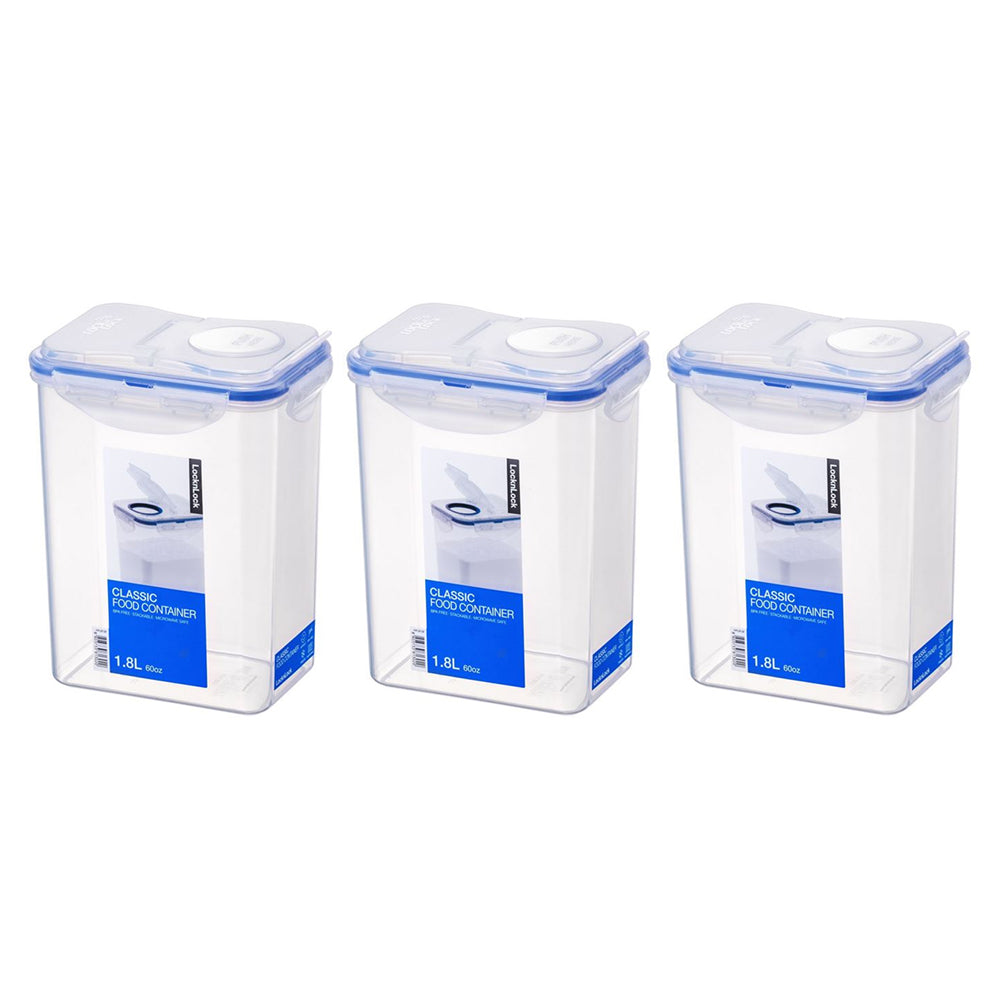Locknlock Classic Stacking Food Grade Storage Container w/Pour Lid 1.8L (3 Pack)