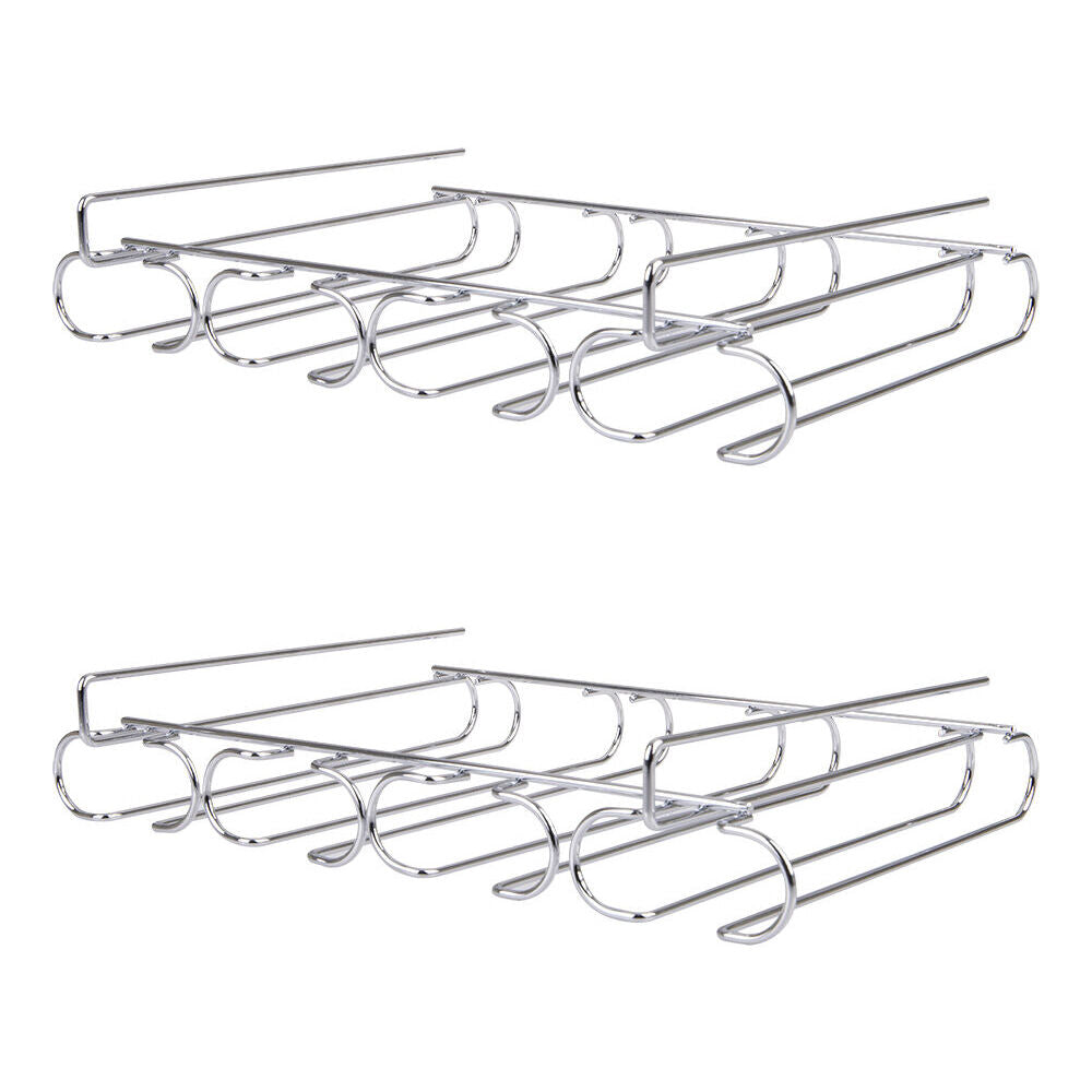 Bartender Chrome Plate Undershelf 4-Rail Stemware Rack Organiser Silver (2 Pack)