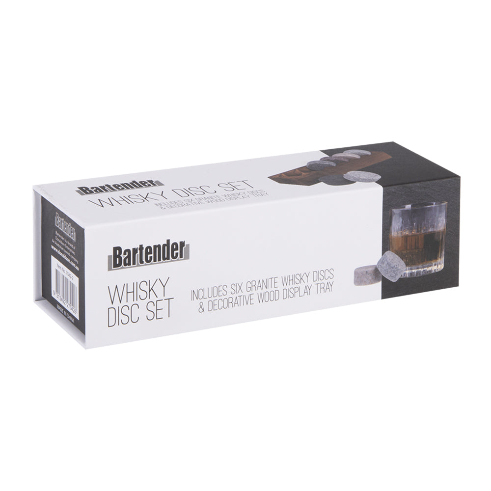 Bartender 6pc Bartender Granite Whisky Disc Cooling Stone Set w/ Wooden Base Tray (2 Pack) — image 3
