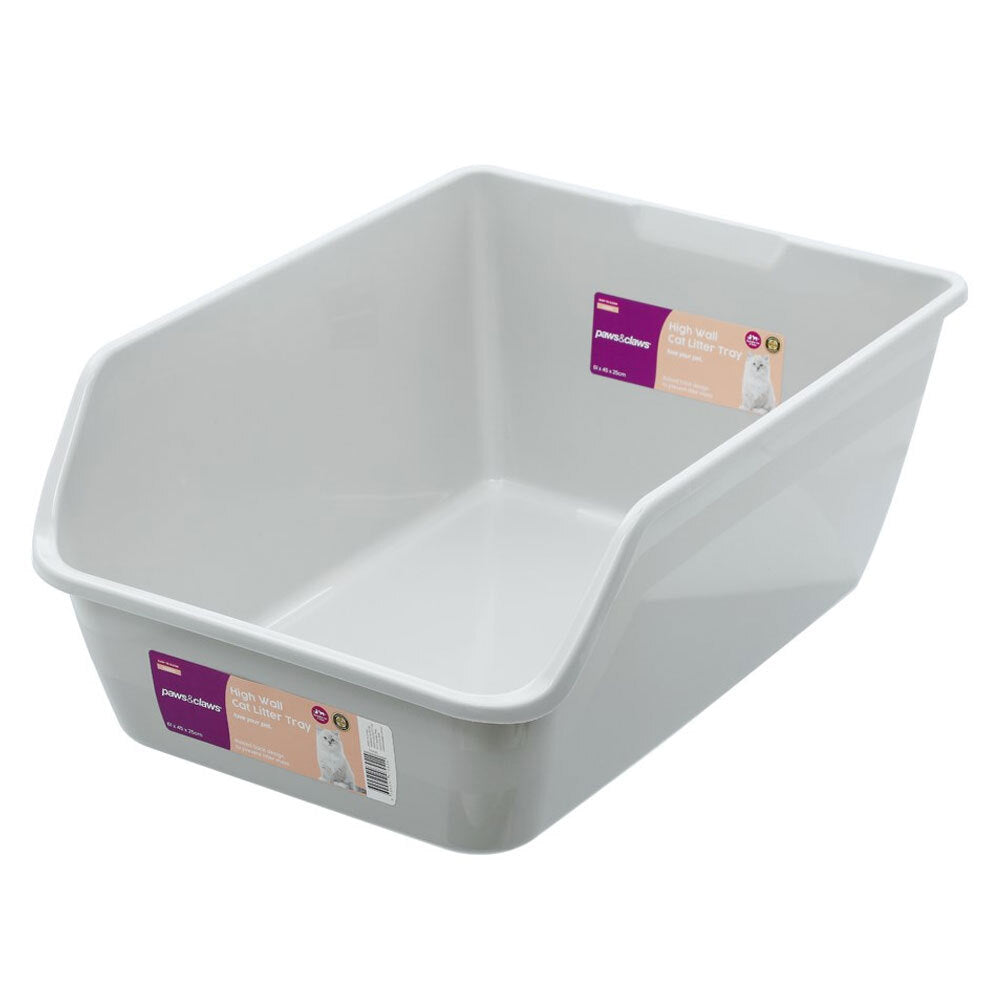 Paws and Claws High Wall 61cm Pet Cat/Kitten Waste Litter Tray w/Raised Back GY (2 Pack) — image 2