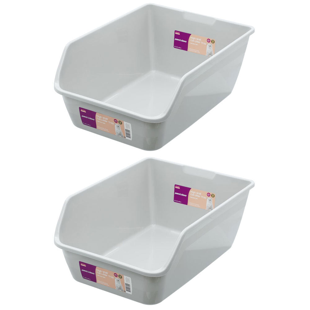 Paws and Claws High Wall 61cm Pet Cat/Kitten Waste Litter Tray w/Raised Back GY (2 Pack)