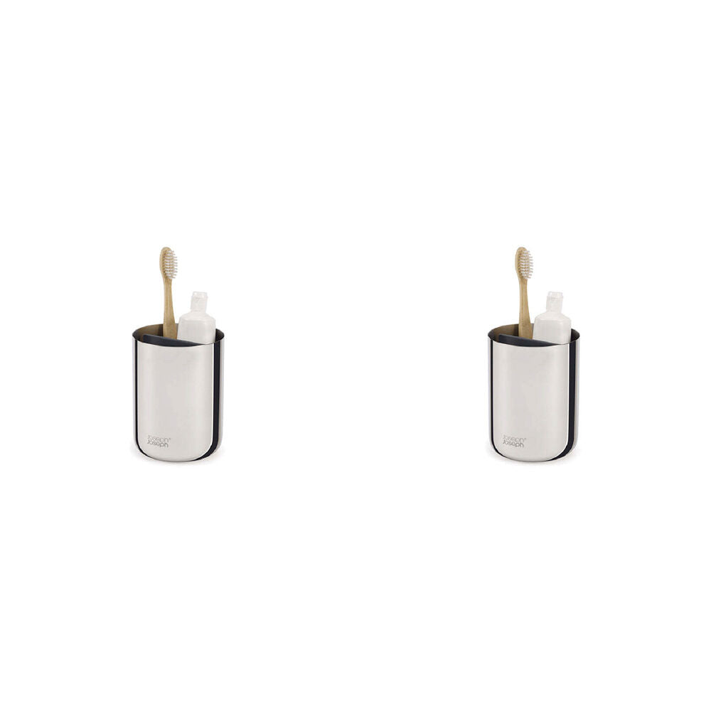 Joseph Joseph EasyStore 12cm Luxe Toothbrush Caddy Bath Organiser Steel (2 Pack)