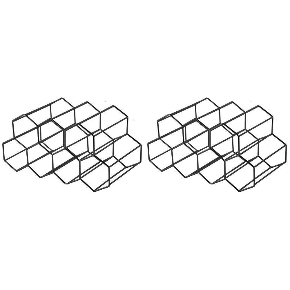 Bartender 9 Bottle Hexagonal Wine Rack Drink Organiser Display Black (2 Pack)