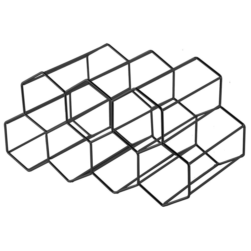 Bartender 9 Bottle Hexagonal Wine Rack Drink Organiser Display Black (2 Pack) — image 2