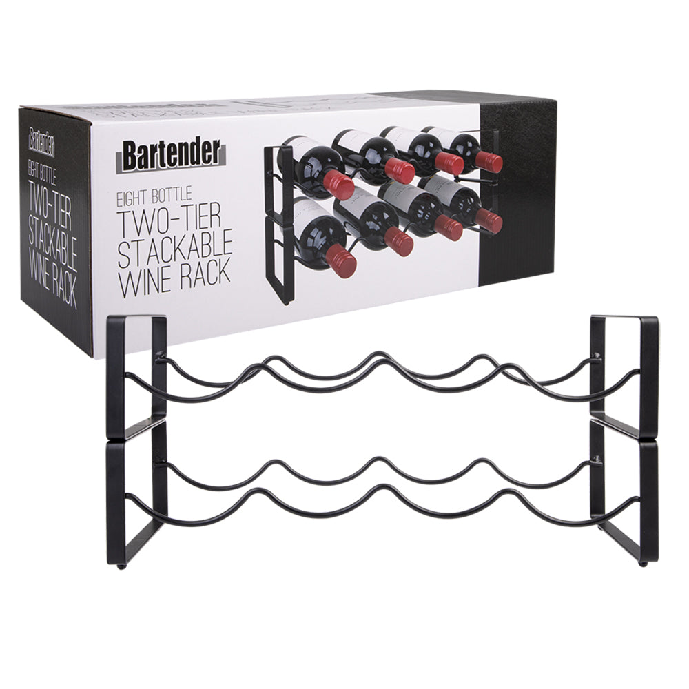 Bartender Steel 2-Tier 8-Bottle Stackable Wine Rack Kitchen/Barware Black (2 Pack)