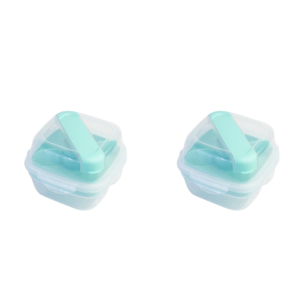 Locknlock 2in1 To-Go 1.5L Salad Container Lunchbox Storage w/Spoon/Fork Aqua (2 Pack)