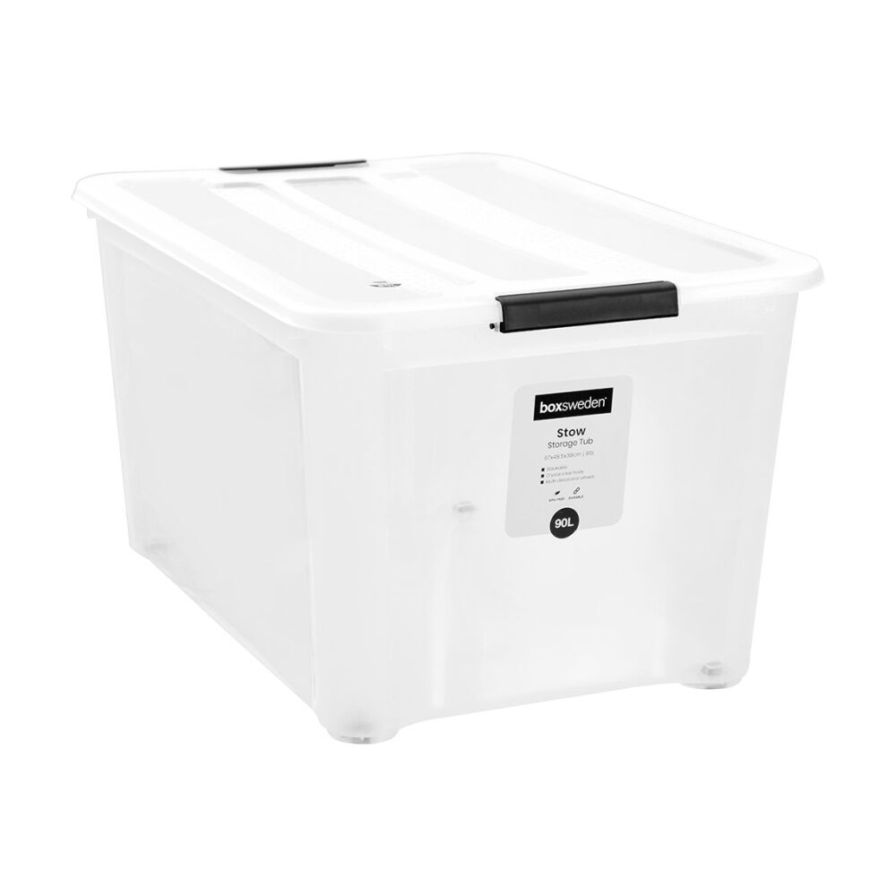 Boxsweden Stow Storage Container w/ Wheels 90L 66x48.5x39cm Home Organisation