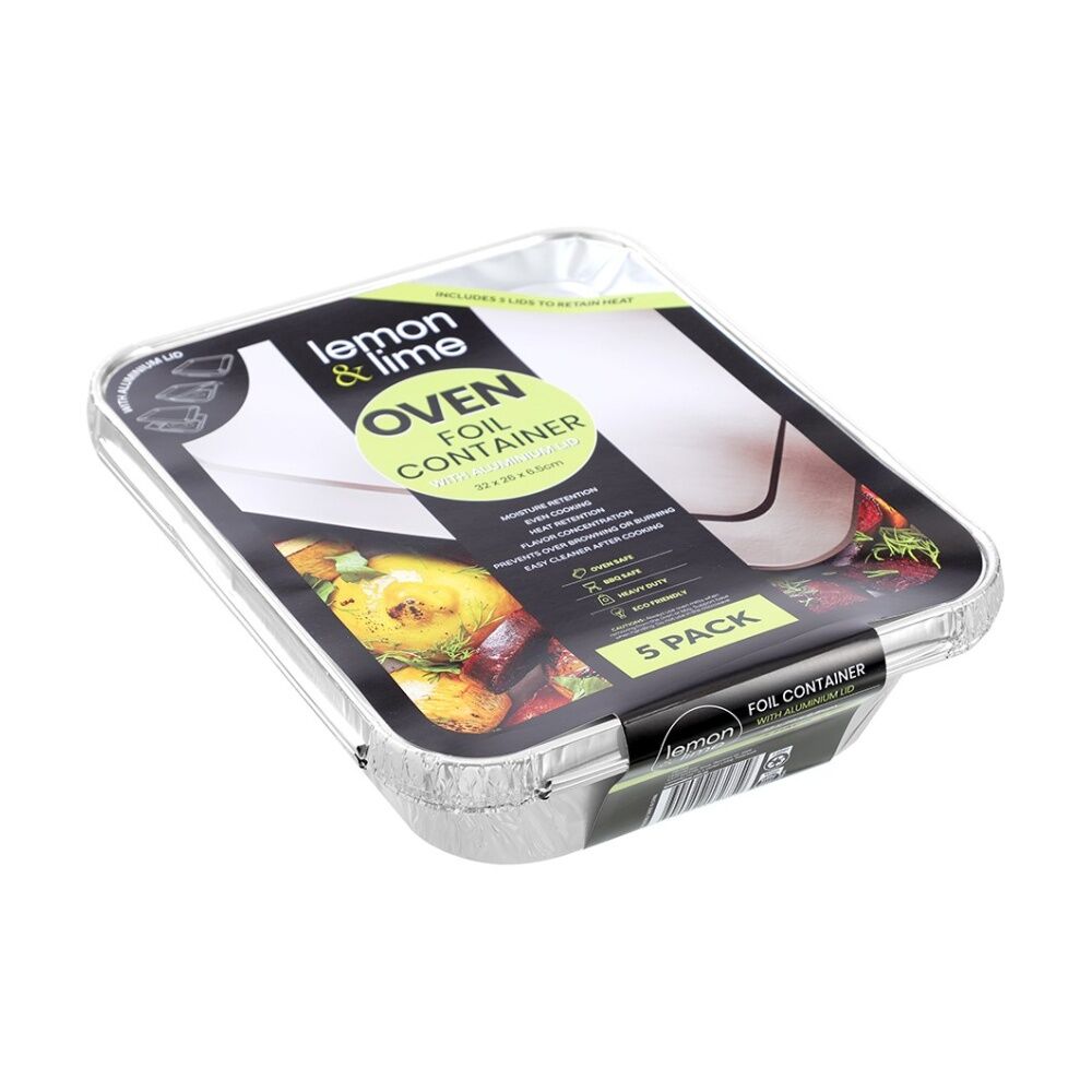 Lemon and Lime Foil Tray With Lid 32x26x6.5cm Kitchenware (5 Pieces)