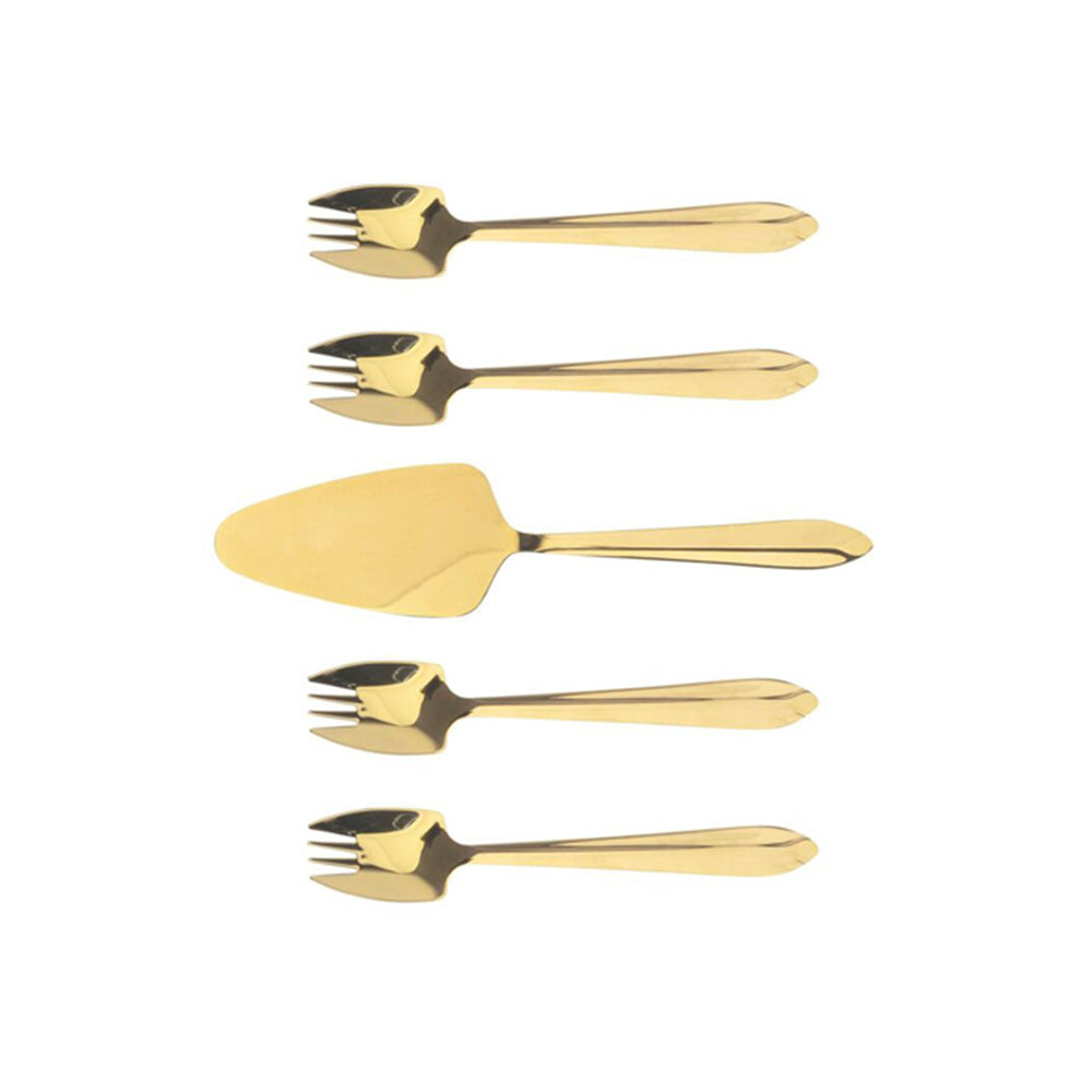 74138-5pc-splayd-stainless-steel-cake-server-w-spork-set-gold-mirror