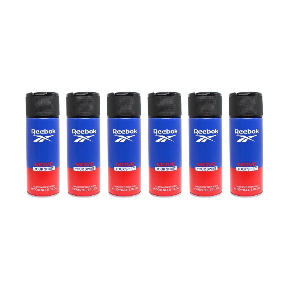 Reebok Men's Vegan Sporty Deodorant Body Spray 150ml Move Your Spirit (6 Pack)