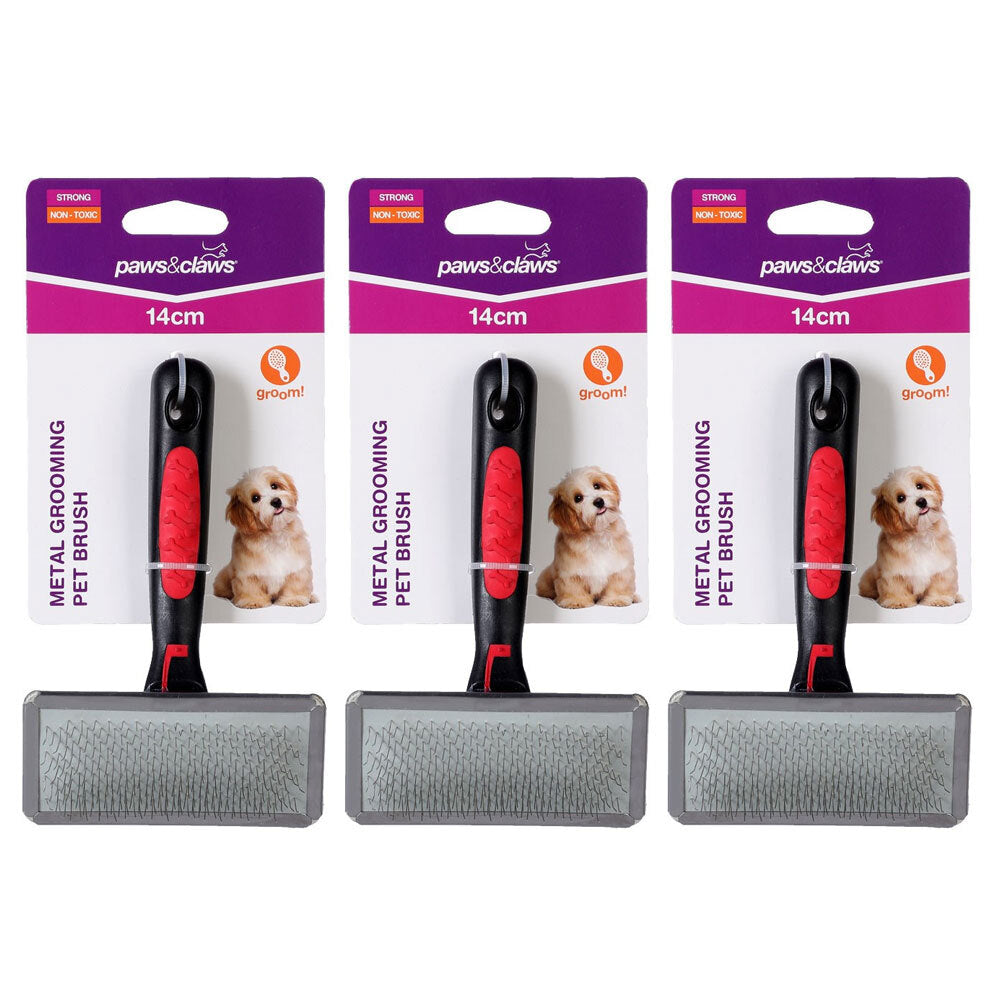 Paws and Claws 14cm Metal Grooming Pet Brush Dog/Cat Hair Cleaning Comb Black (3 Pack)