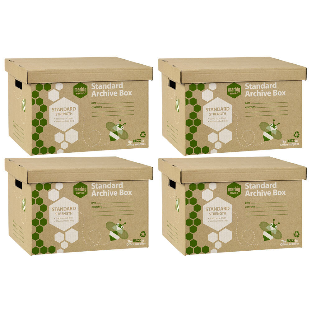 Marbig Standard Archive Documents/Files Storage Cardboard Box Moving w/ Lid (4 Pieces)