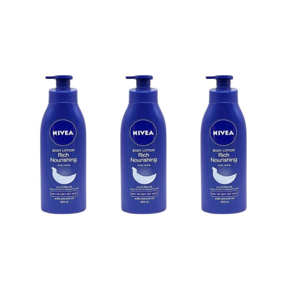Nivea Rich Nourishing Body Lotion 400ml Deep Moisture Serum w/ Almond Oil (3 Pack)