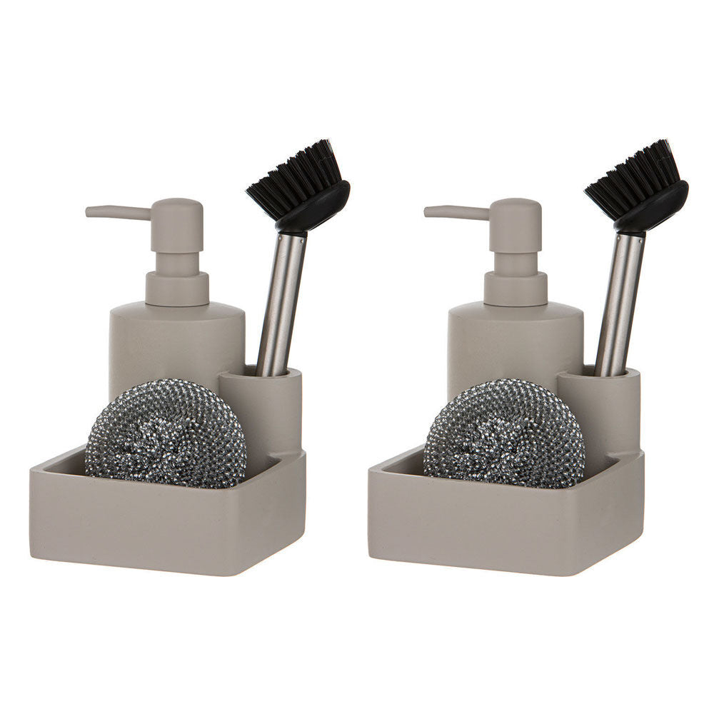 Ladelle 3pc Ladelle Essentials Kitchen Cleaning Set 250ml Pump/Brush/Scourer Stone (2 Pack)