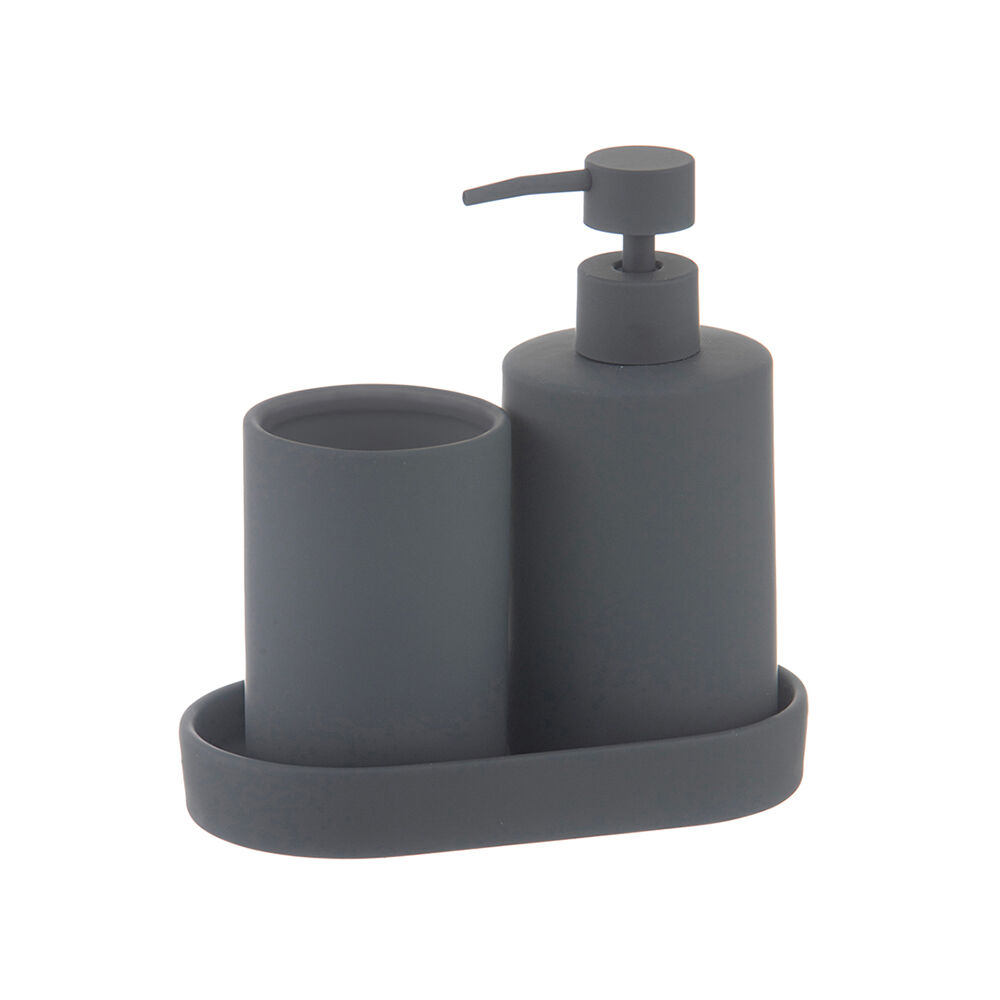 Ladelle Essentials Bathroom/Kitchen Countertop Set Charcoal Grey (3 Pieces)