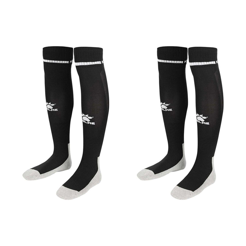 Kelme Sport Kids Full Length Football Soccer Socks Size US1-5 Black/White (2 Pack)