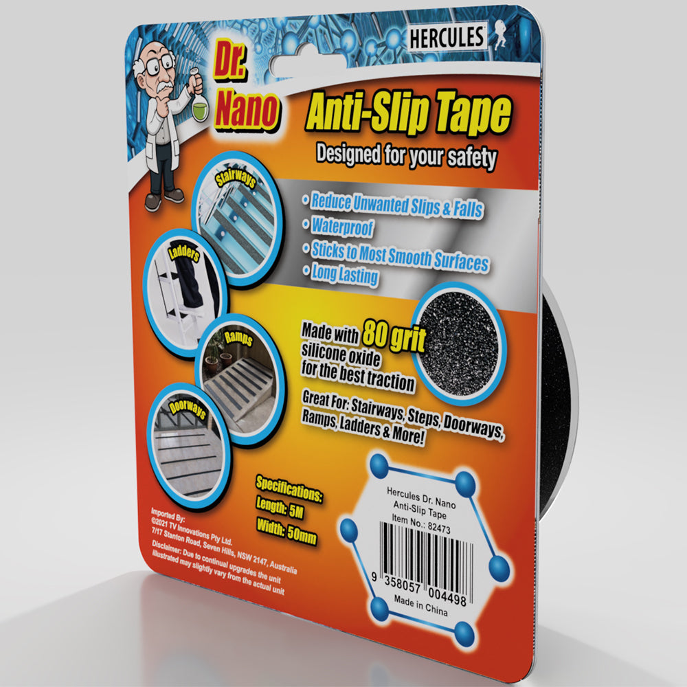 Hercules Dr. Nano 50mm x 5m Anti Slip Tape 80 Grit Black Lasting/No Residue (6 Pack) — image 3