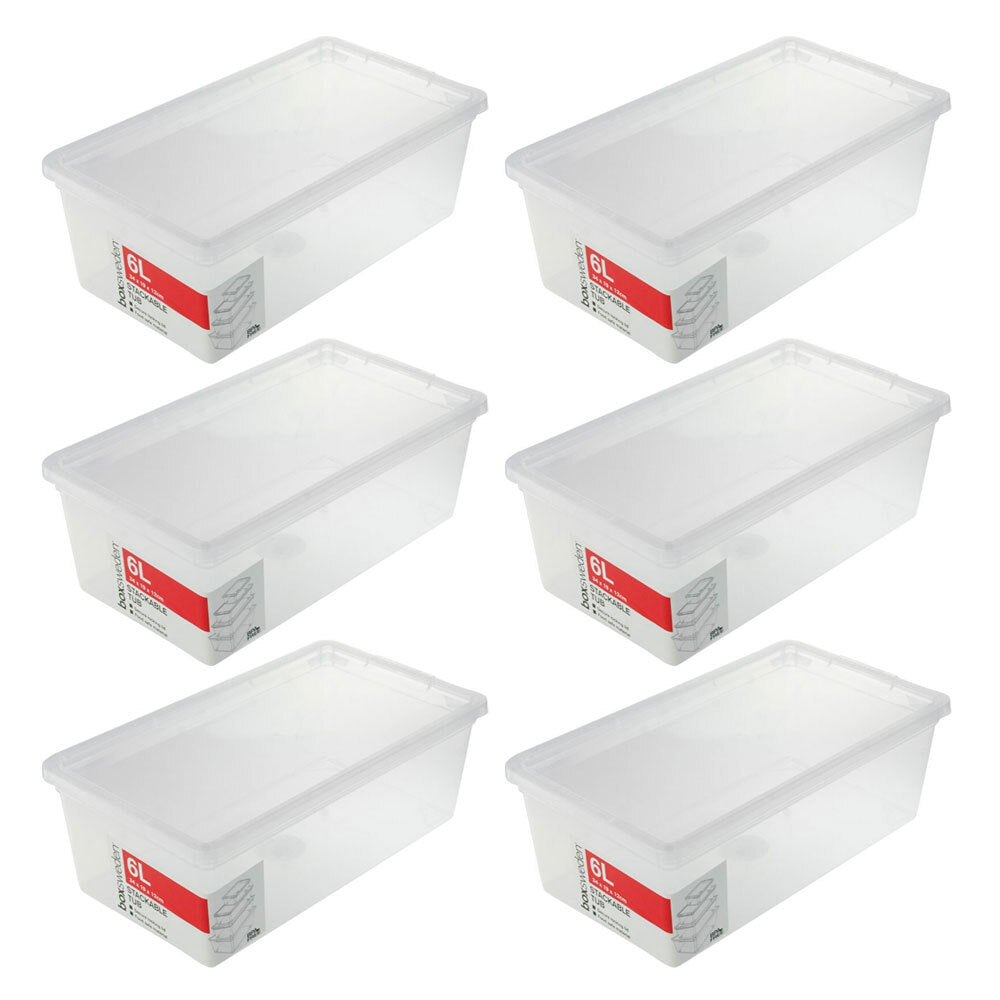Boxsweden Essentials 6L Stackable Storage Tub Home Organiser/Container Clear (6 Pack)