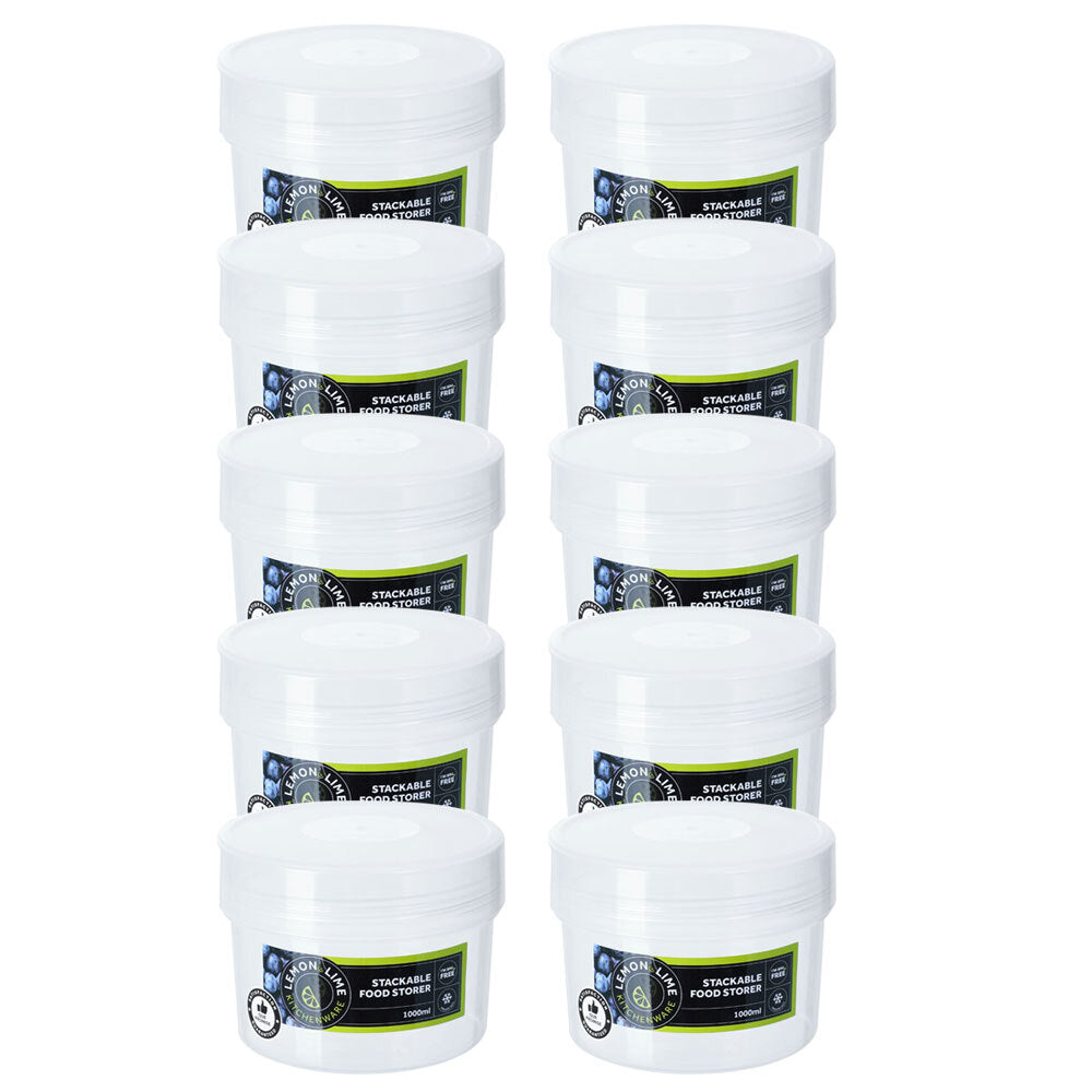Lemon and Lime 1L Keep Fresh Round Plastic Stackable Food Storer Container (10 Pack)